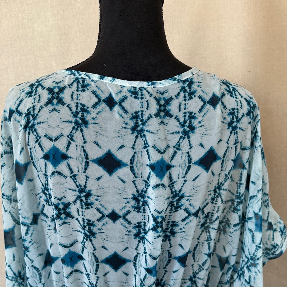 Pacific Beach Teal Geometric Sheer Swim Cover Up Dress 2X V Neck - Elastic Waist - Picture 4 of 8